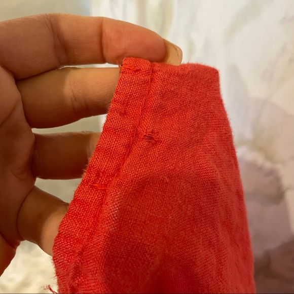 Lungo Larno 100% linen coral pink sundress button up pockets belt summer medium - Picture 11 of 11